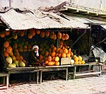 Melonförsäljning i Samarkand i den ryska västra delen av gamla Turkmenistan, 1905 - 1915.