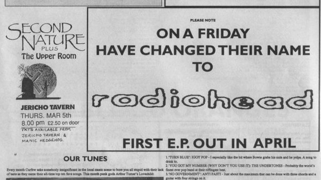 Advertisement placed in the Oxford music magazine Curfew announcing On a Friday's change of name