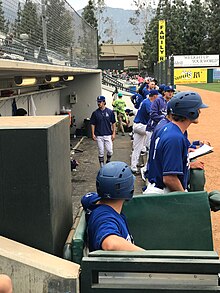 The Rancho Cucamonga Quakes won the California League championship. Rancho Cucamonga Quakes in their dugout 2018-04-15.jpg