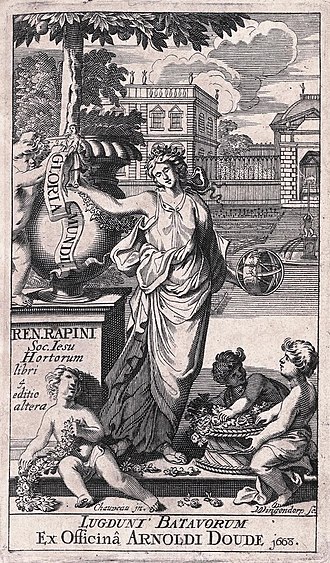 The frontispiece of Rene Rapin's Latin poem on gardens Rapin Hortorum 1668.jpg