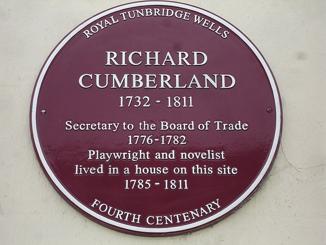 Commemorative red plaque on the site of Cumberland's former residence in Tunbridge Wells.