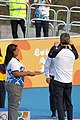 Deutsch: Badminton bei den Olympischen Jugendspielen 2018; Tag 2, 8. Oktober 2018; Siegerehrung Mädchen English: Roller speed skating at the 2018 Summer Youth Olympics; day 2, 8 October 2018 – Girls Victory Ceremony