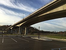 The William Cullen Bryant Viaduct (formerly named the Roslyn Viaduct) carries New York State Route 25A over Hempstead Harbor in Roslyn. Roslyn Viaduct west 2015.JPG