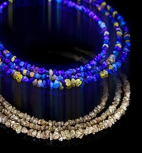 Rough diamonds - necklace in UV and normal light