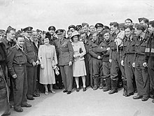 King George VI, Queen Elizabeth, and Princess Elizabeth with RAF personnel during World War II Royal Air Force Bomber Command, 1942-1945. CH20901.jpg