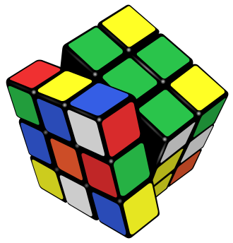 Rubik's cube: the study of its possible moves is a concrete application of group theory Rubik's cube.svg