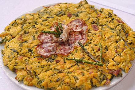 Typical asparagus and ham omlette