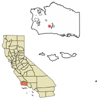 Location of Buellton in Santa Barbara County, California.