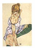 Blonde girl in green stockings, 1914