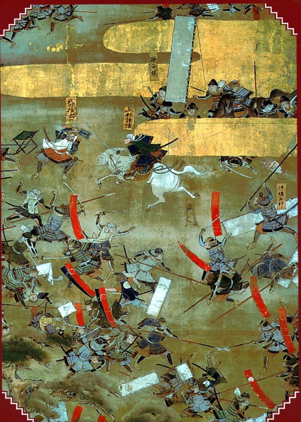 Depiction of the legendary personal conflict between Kenshin and Shingen at the fourth battle of Kawanakajima