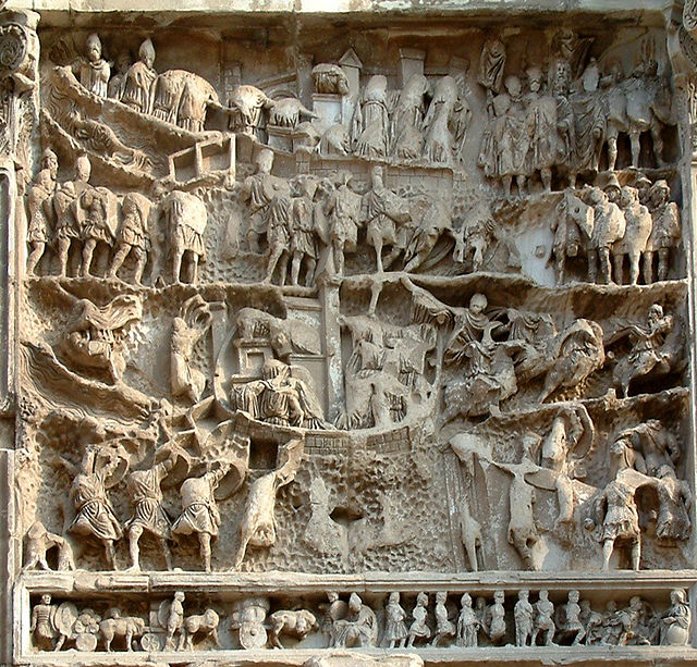 Reliefs depicting war with Parthia on the Arch of Septimius Severus, built to commemorate the Roman victories