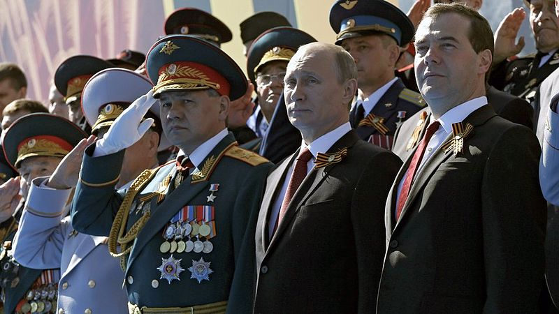 File:Sergey Shoigu, Vladimir Putin, Dmitry Medvedev, May 9, 2014.jpg