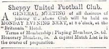 The announcement in the Sheerness Times about the formation of Sheppey United