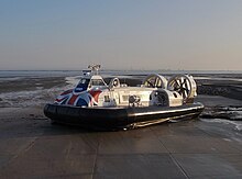 The Hovertravel service uses the Griffon Hoverwork 12000TD between the Isle of Wight and mainland England and, as of 2023
, is the only scheduled public hovercraft service in the world. Solent Flyer is shown here at Ryde. Solent Flyer hovercraft at Ryde, Isle of Wight, England.jpg
