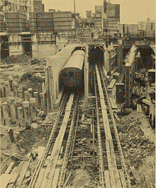 The South Cove Tunnel (right) under construction in March 1971 South Cove Tunnel construction, March 1971.jpg