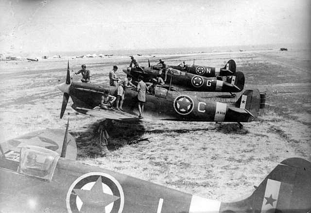 Spitfire Vc's of the Yugoslav-manned No 352 (Y) Squadron RAF before first mission on 18 August 1944, from airport Canne - Italy