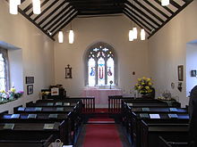 Interior of chapel of St Clarus, looking east toward the altar StClarusChapelLiveryDole.jpg