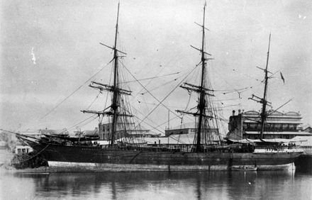 Eastminster in the late 1880s, at Walker's Wharf, Maryborough StateLibQld 1 108812 Eastminster (ship).jpg