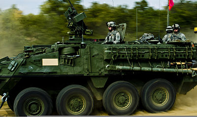 A US Stryker IFV on a training range near Novo Selo