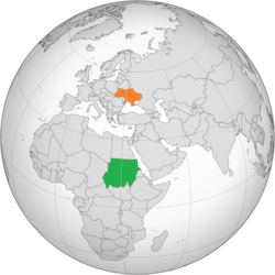 Map indicating locations of Sudan and Ukraine
