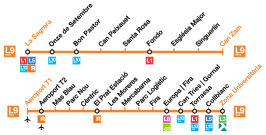 Routekaart van de Lijn 9 Oranje lijn