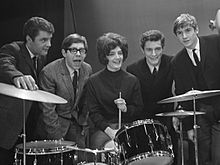 The Honeycombs in Rotterdam, 1964. Left to right: John Lantree, Martin Murray, Honey Lantree, Denis D'Ell and Alan Ward.