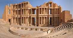 Roman theatre of Sabratha, restored during the Italian rule Theatre of Sabratha, Libya.jpg