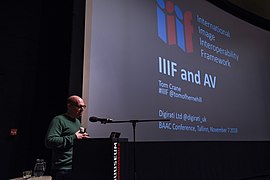 Tom Crane giving keynote lecture at the Baltic Audiovisual Archival Council annual conference 2018, November 7, Tallinn
