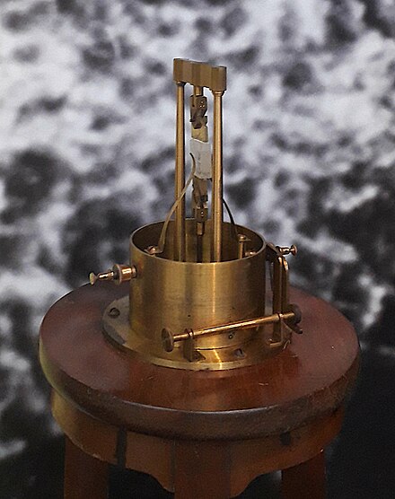 View of piezo crystal in the top of a Curie compensator in the Museum of Scotland.