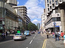 Tottenham Court Road looking north, with the Euston Tower in the distance Tottenham Court Road 1.jpg