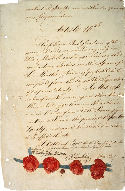 Signature page of the Treaty of Paris.