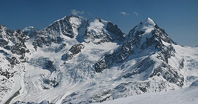 Tschierva glacier and Piz Bernina as seen from Piz Corvatsch