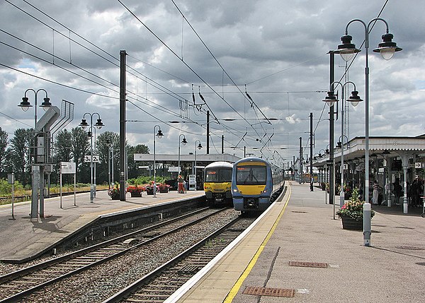 Trains in the station platforms