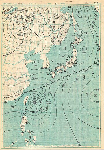 Typhoon Dinah's Weather map on June 22, 1952.jpg