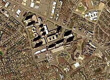 The Skyline Center was constructed on the site of the Washington-Virginia Airport in the 1970s. U.S. Geological Survey Skyline Center 2002.jpg