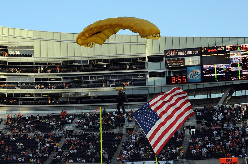 File:US Navy 080807-N-2539L-022 Special Warfare Operator First Class Nix White parachutes onto Soldier Field before an NFL game between the Chicago Bears and the Kansas City Chiefs.jpg