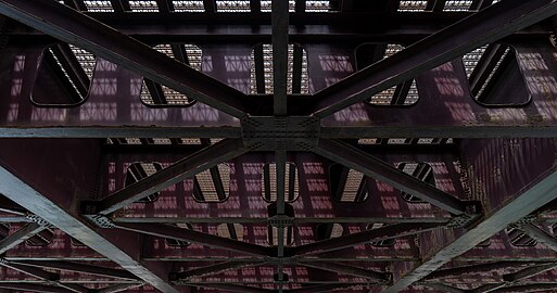 Underside of William P. Fahey Bridge, Chicago Riverwalk, Illinois, US