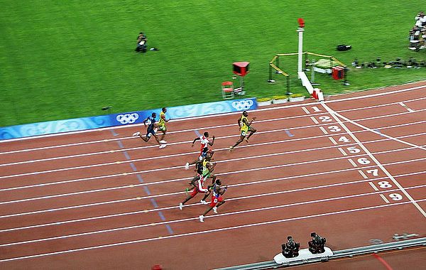 Usain Bolt breaking the world and Olympic records at the 2008 Beijing Olympics