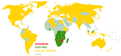 Mapa con los requisitos para obtener un visado en Zimbabue