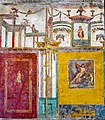 Wall painting - fantastic architecture with picture of Narkissos - Pompeii (VI 1 7) - Napoli MAN 9701