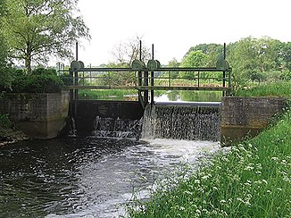 Weir in the Wapelbach near the Wapelbad near the Gütersloh district of Kattenstroth