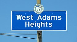 West Adams Heights signage yang terletak di persimpangan dari Western Avenue, Santa Monica Freeway