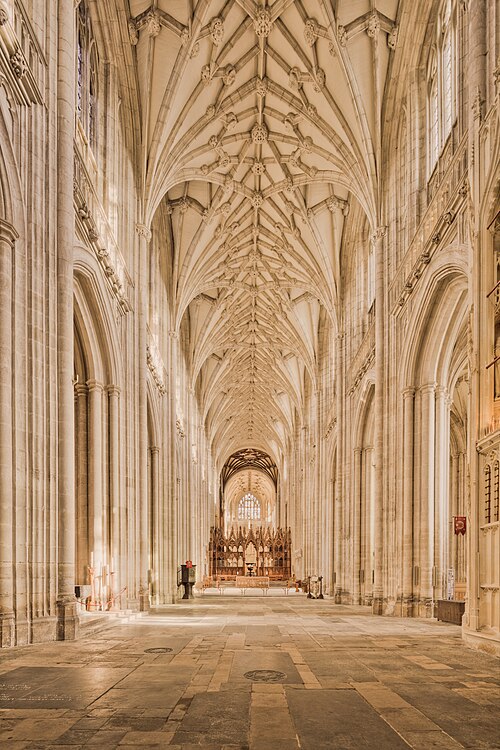 William of Wykeham’s remodelled Gothic nave, the longest in Europe