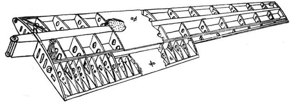 Wing structure with ribs and one spar