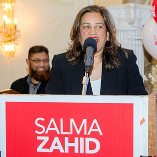 <span class="mw-page-title-main">Salma Zahid</span> English-born Pakistani-Canadian politician