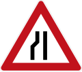 Road narrows on left 左側道路縮減