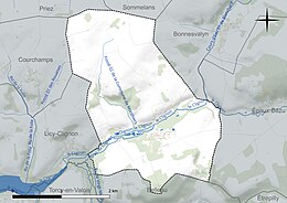 Carte en couleur présentant le réseau hydrographique de la commune