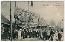 Festzelt der Schützengesellschaft Linden, Menschen bei Schützenfest
Ansichtskarte, um 1907