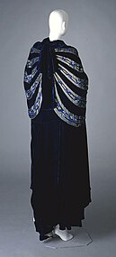 An opera cloak from France made of silk velvet, embroidered with beads, sequins, and rhinestones, 1931.