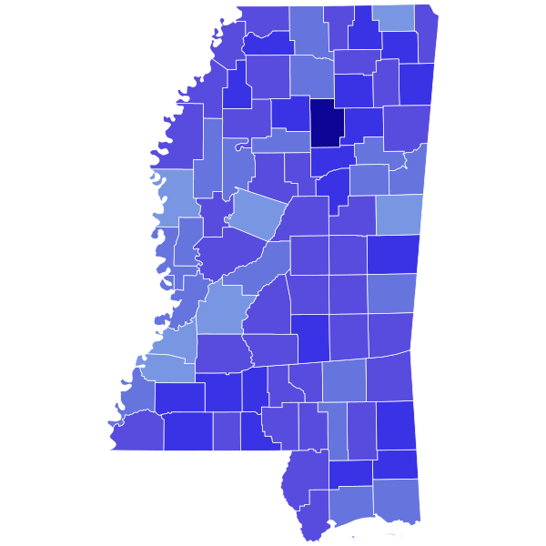 File:1967 Mississippi gubernatorial election results map by county.svg